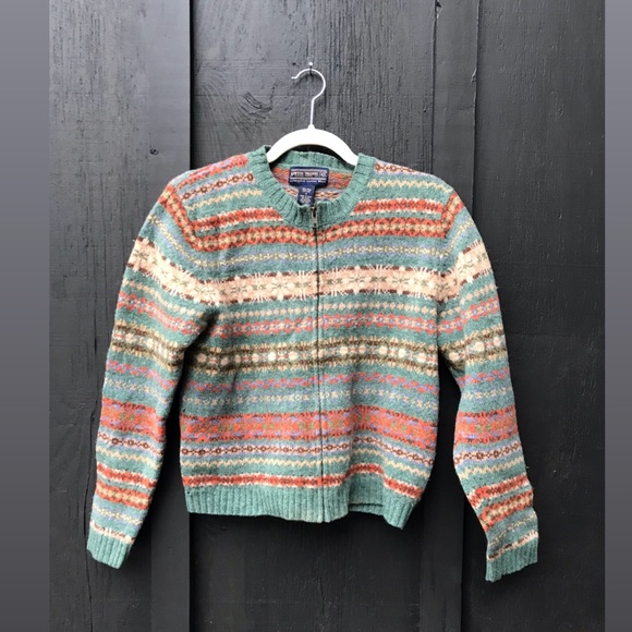 fair isle sweater shetland wool zip up - Picture 1 of 4